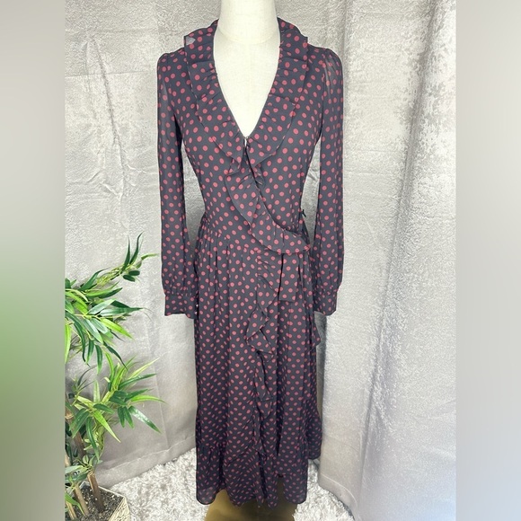 MICHAEL Michael Kors Dresses & Skirts - NEW Michael Kors Women’s Polka Dot Georgette Wrap Dress Black/Brandy XXS